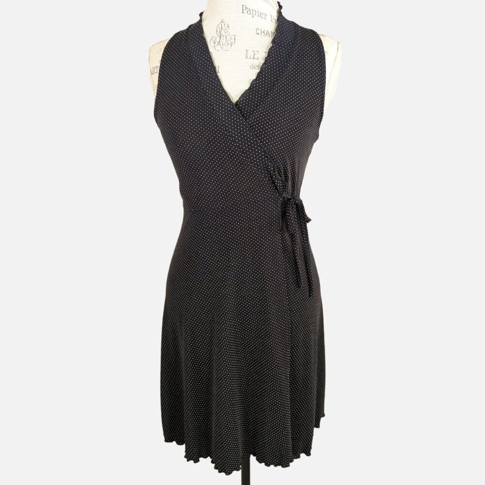 Y2K Vintage Jonathan Martin Black and White Polka Dot Wrap Dress - Size 7